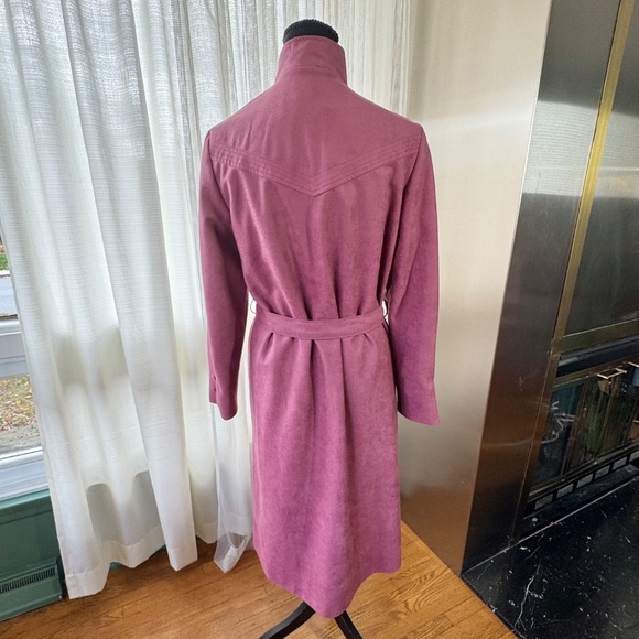 Vintage 80s mauve pink fall coat, faux suede, assorted tie belt, Niccolini, 8/10 - Picture 7 of 14